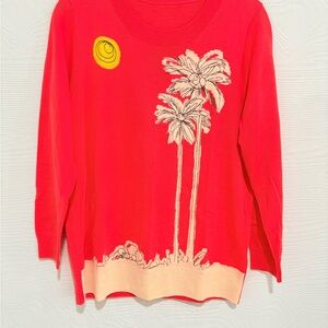 J. Crew Red Sweater with Palm Tree Design